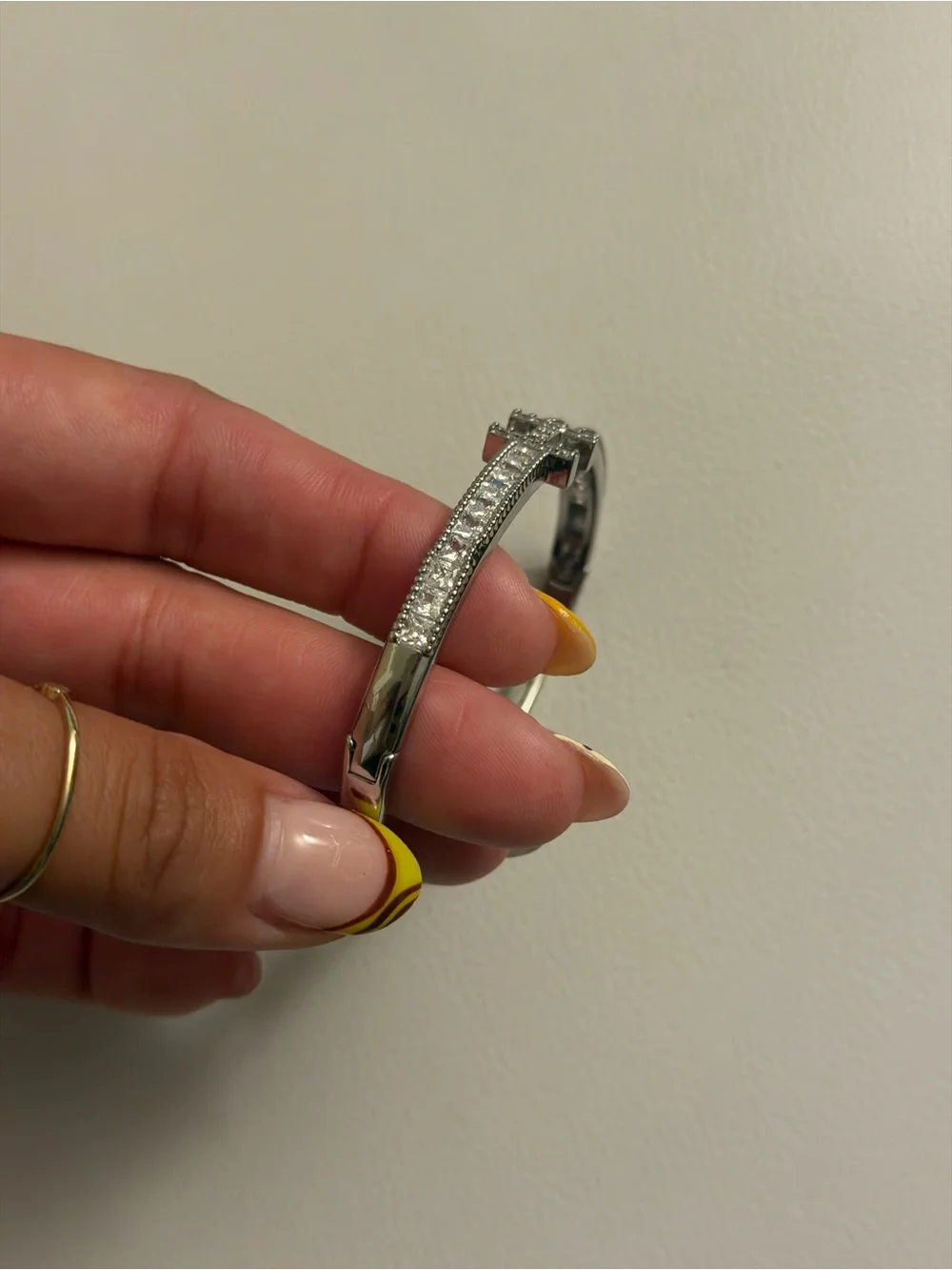 Silver-Tone Crystal h Bangle Bracelet